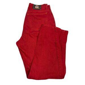 Ikeda 34X32 90s High Waisted Tapered Red Jeans Vintage Y2K Boyfriend Mom Jeans